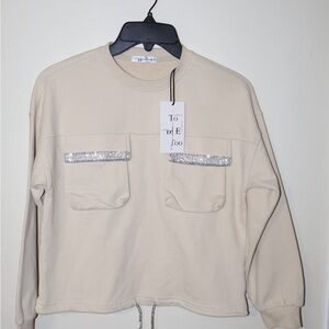 Elegant Beige Crewneck Sweater with Silver Accents